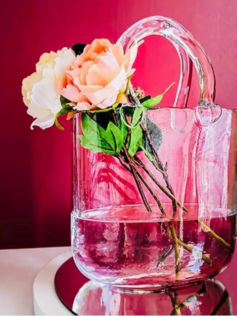 CUPCAKES & CASHMERE Glass Purse Handbag Vase